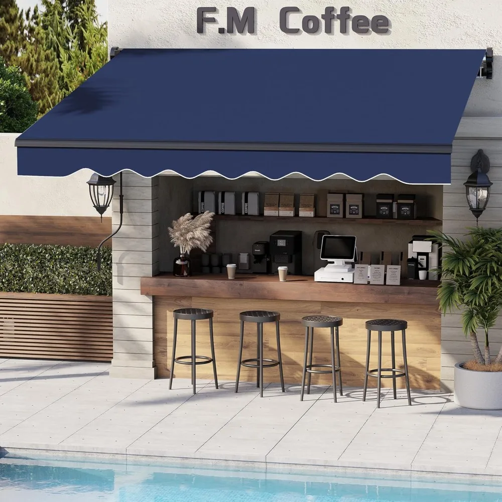 10'x8' Patio Retractable Awnings UV Protection Sun Shade Window Door Shelter with Manual Crank Handle,Waterproof Fabric