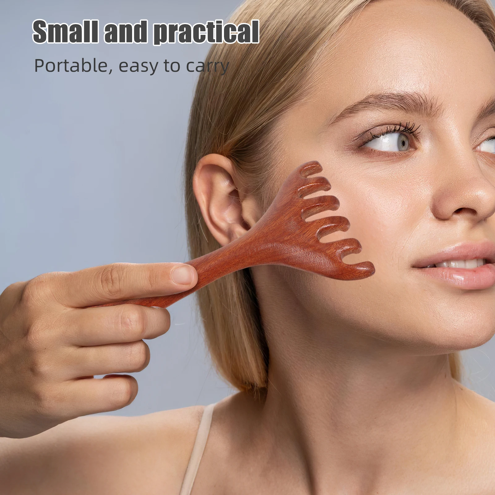 2 szt. Naturalny drewniany masażer do skóry głowy, ręczny grzebień do masażu pięcioma palcami, narzędzie do masażu twarzy i szyi, terapia Gua Sha, szerokie zęby do meridianów