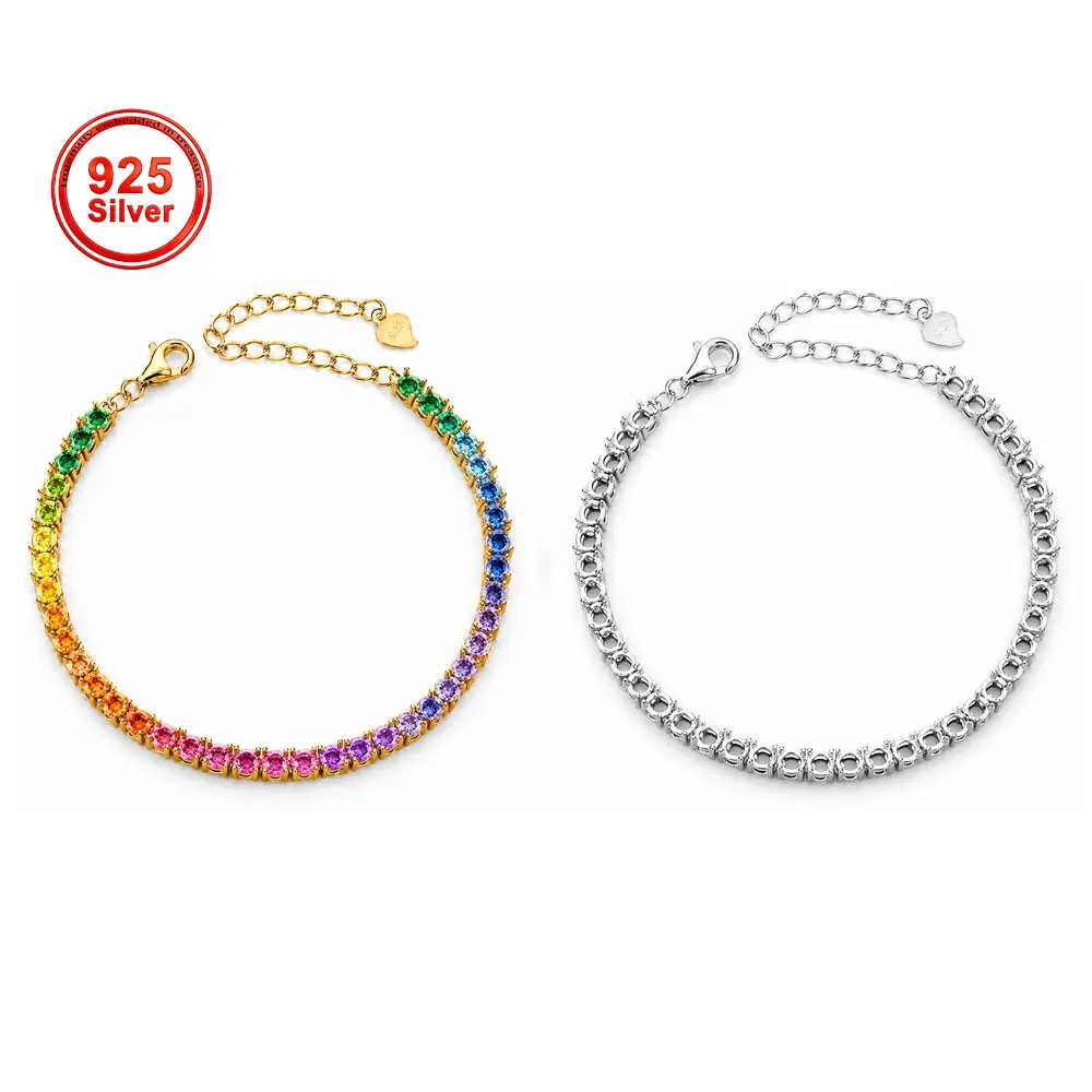 3mm Round Gemstone Tennis Bracelet Setting, S925 Sterling Silver Prong Bracelet Blank, DIY Jewelry Making Findings