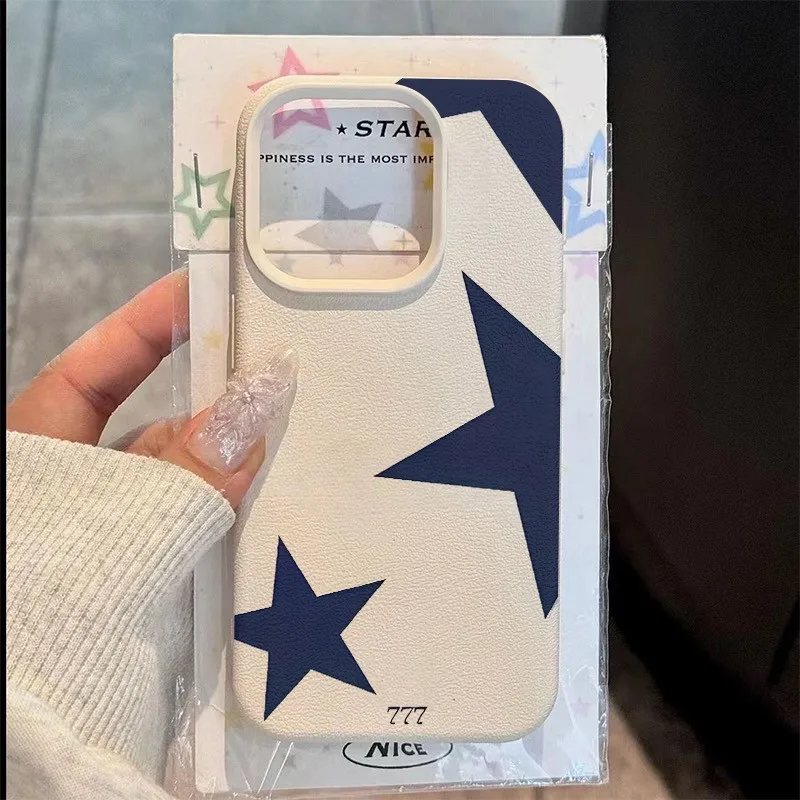 

Blue Five-Pointed Pattern Print Phone Case For Samsung Galaxy S25 S24 Ultra 5G S23 FE S22 S21 Plus A26 A25 A24 A36 A56 A16 Cover