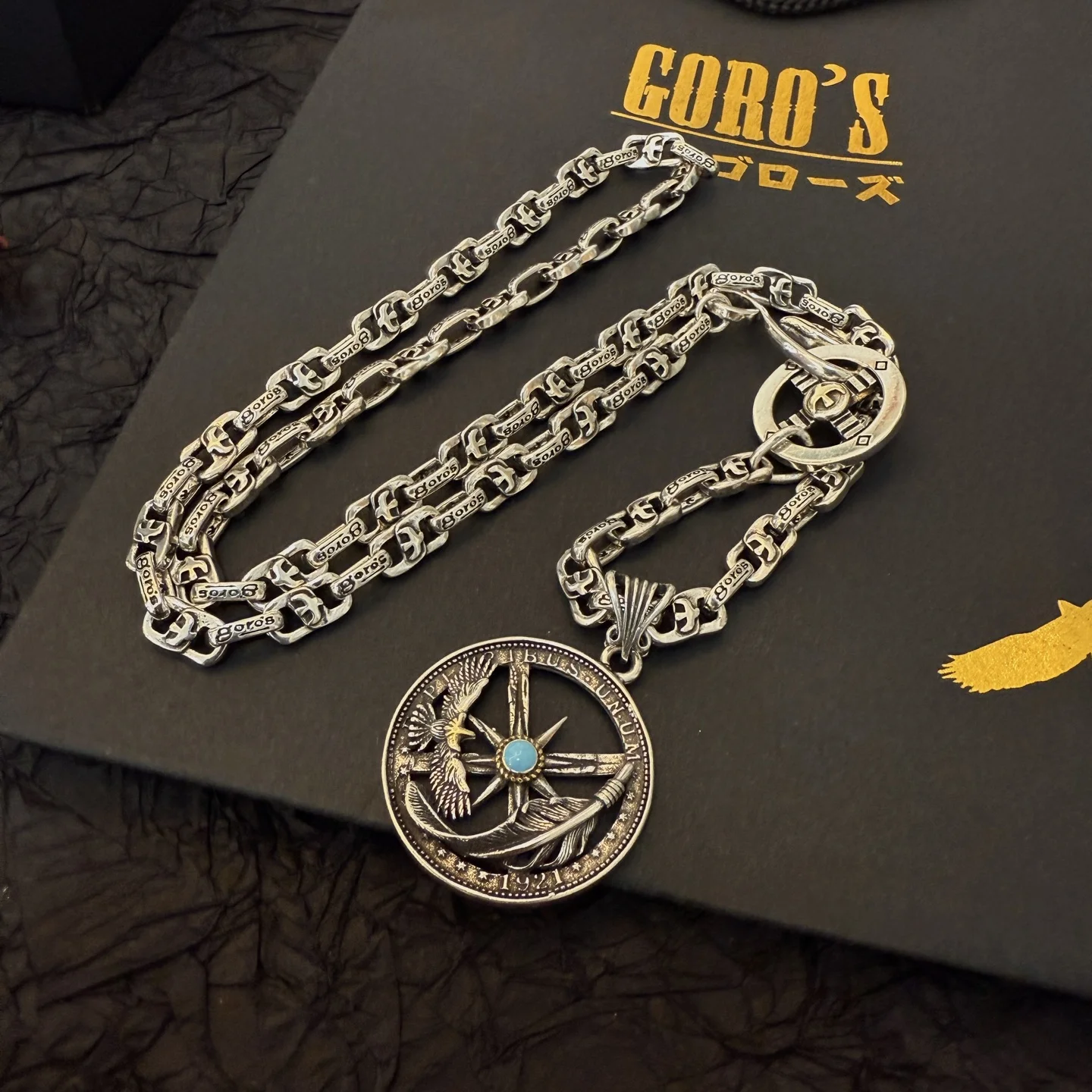 

Japan Tide Takahashi Goros Classic Gold Feather Golden Eagle Pendant Vintage Necklace Fashion Couple Hip-hop Rock Punk Style