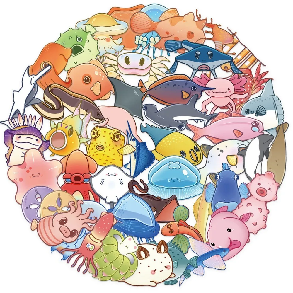 50PCS Transparent INS Marine Animal Sticker Pack - Waterproof PET for Scrapbooking, Guitar & Notebook Decor AnimeWorlds Store