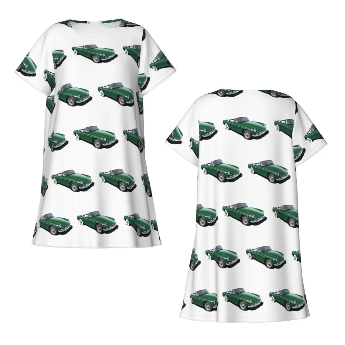Custom MGB Roadster In British Racing Green Short Sleeves Nightdress For Sleeping Women Short Sleeve Nightgowns Pajama Dress