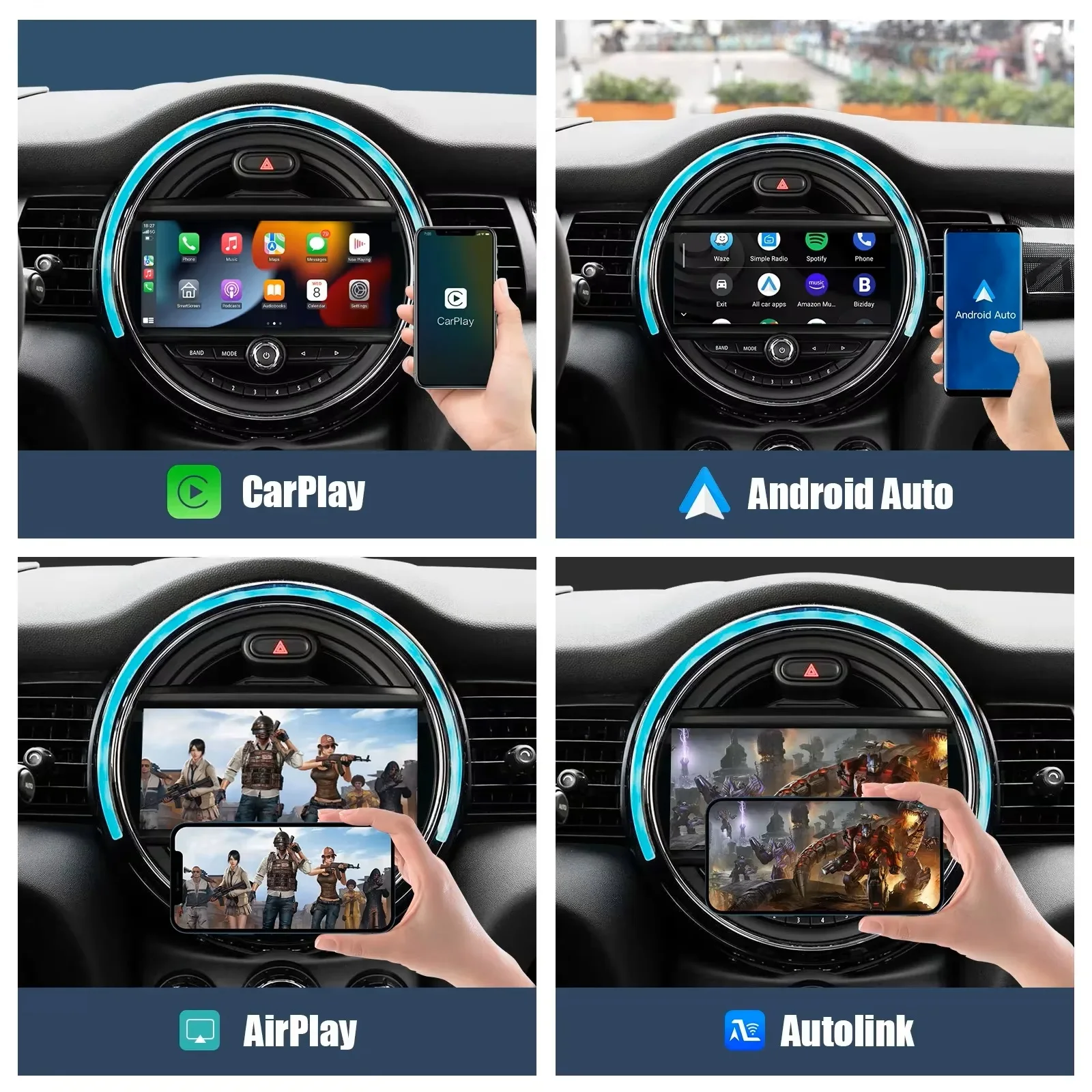 2025 جديد لاسلكي carplay أندرويد أندرويد مرآة ل Mini CIC R55 R56 R57 R58 R59 R60 R61 هاردتوب كونتري مان كوبر كلوبمان