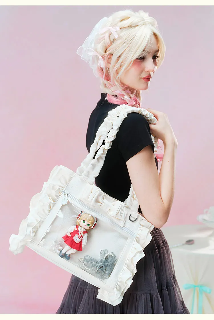 Japanese Lolita Ruffled Bow Large Food Volume LTA Large Capacity Work Computer Single Shoulder Diagonal Hanging Bag Baby Bags