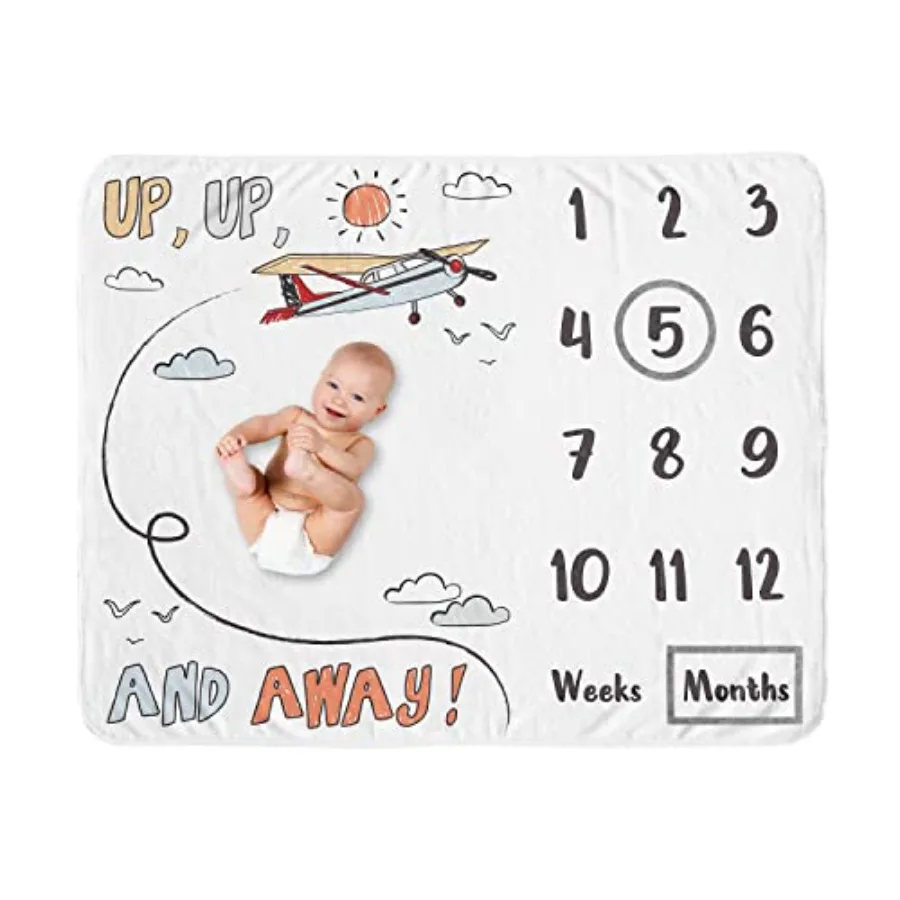 

Vintage Boy Milestone Blanket Monthly Newborn First Year Growth Mat Baby Shower Memory Keepsake Gift - Grey Yellow Orange White