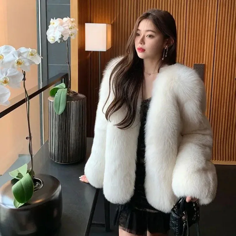 Formal Fur Jacket Women's Short Overcoat 2023 Autumn Winter New Loose Fox Mao Mao Fur Coats Female Thicken Warm Parker Coat