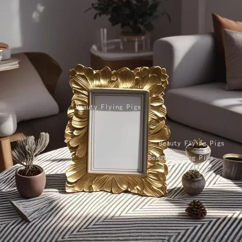1pc 4/6/7-inch Resin Photo Frame Golden Feather Shaped Photo Frame Home Decoration Office, Bedroom, Room Decoration Photo Frame