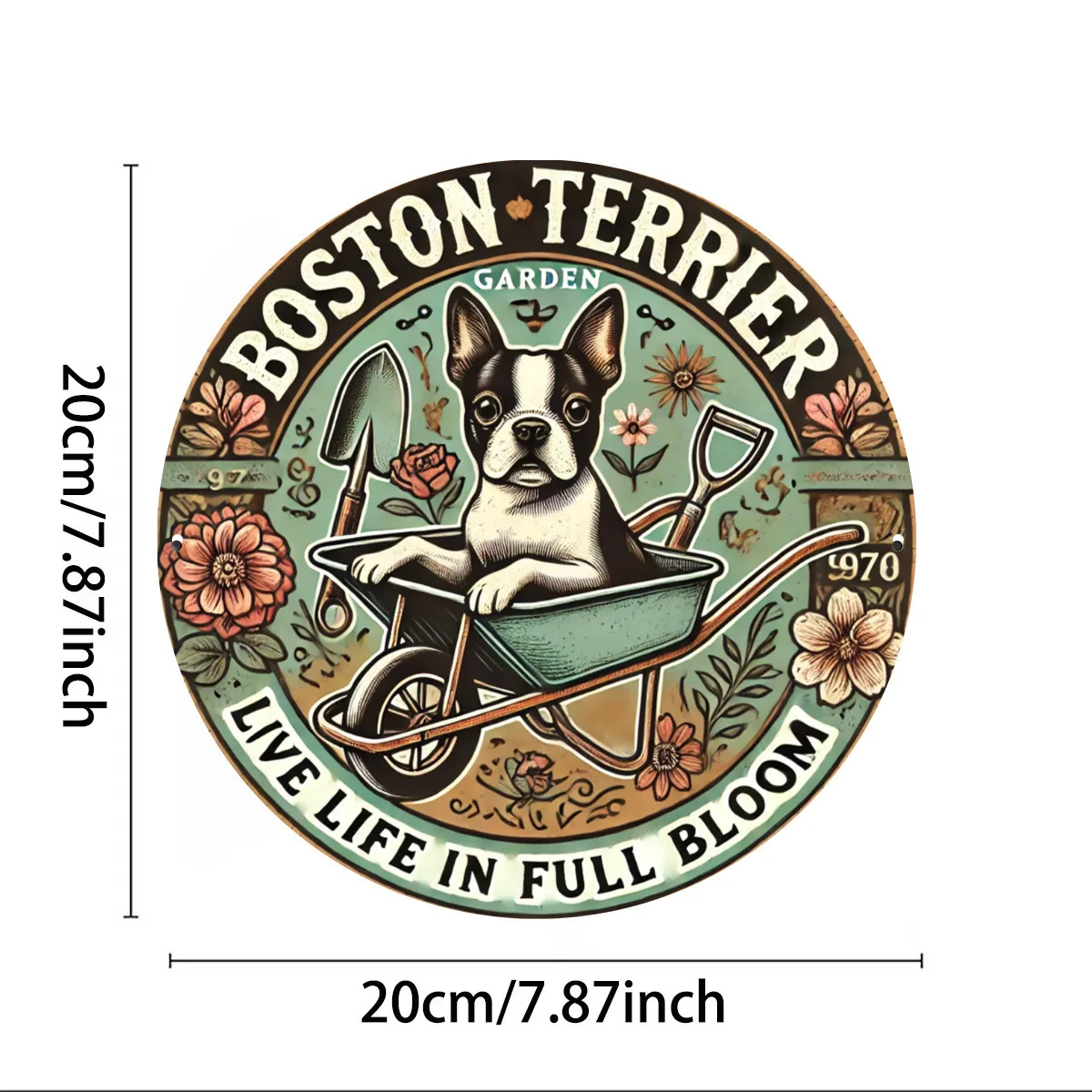 Boston Terrier in the Garden - Vintage Aluminum Tin Wall Art, Modern Home & Bar Decor, Craft Supplies, Boston Terrier