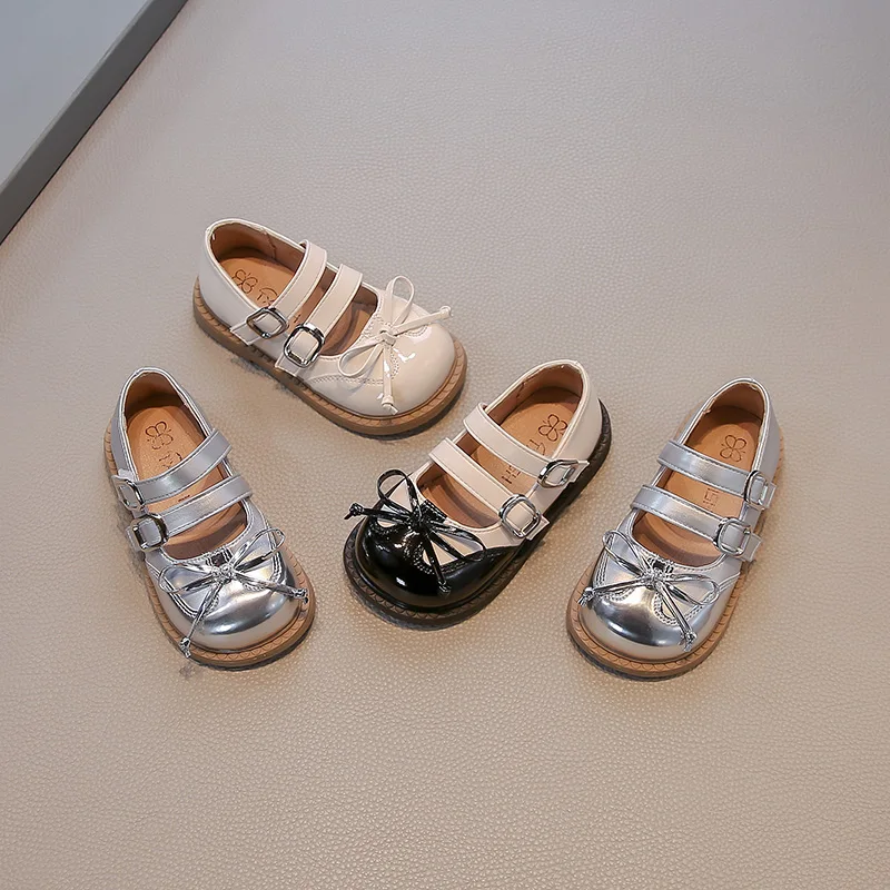 

Spring Autumn New Girls Bowknot Princess Shoes Patchwork Sweet Kids Fashion Leather Shoes Children Dress Performance Flat Shoes