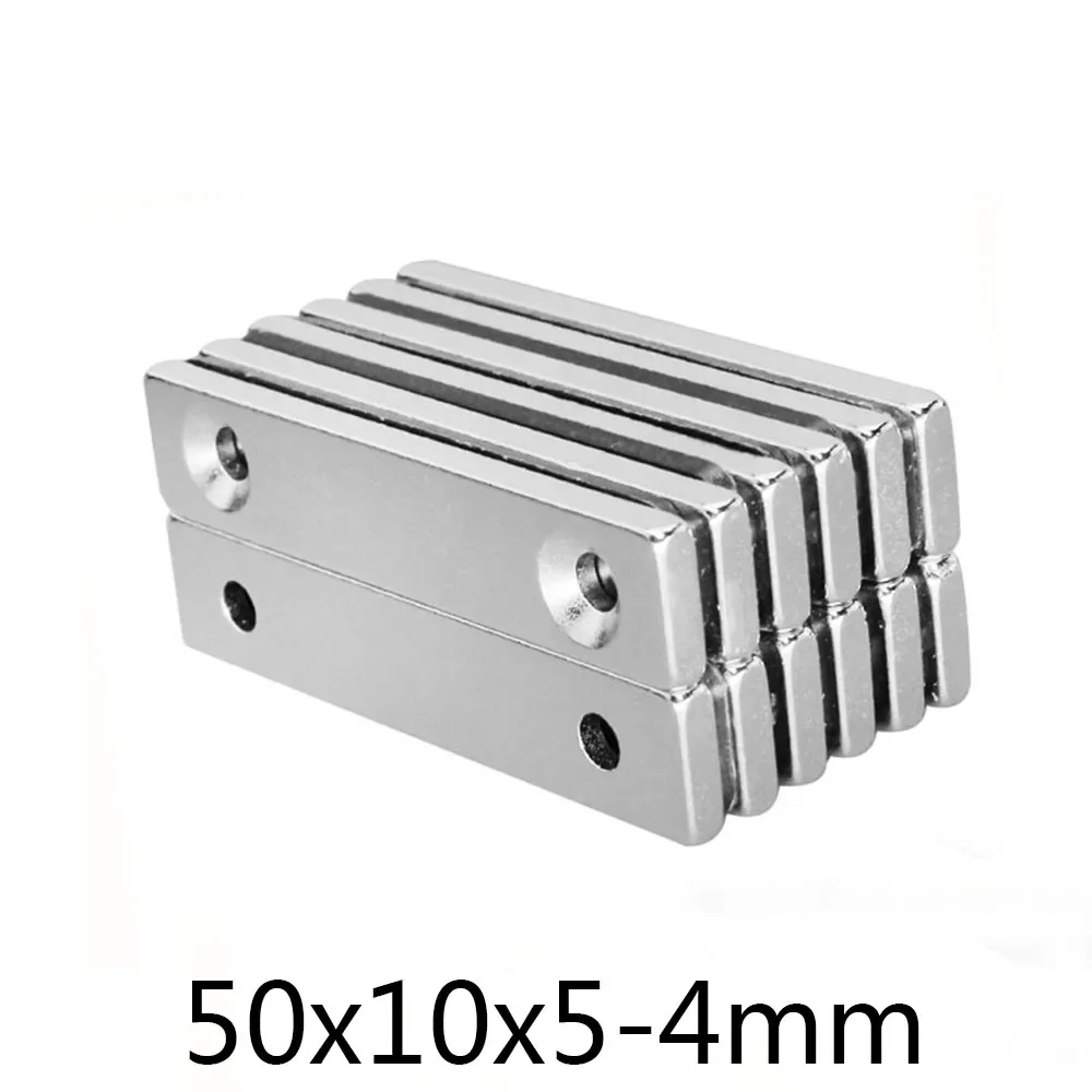 50x10x5-4mm Strong Sheet Neodymium Magnet 2 Holes 4mm  50x10x5 Powerful Magnet 50*10*5-4 mm 50*10*5