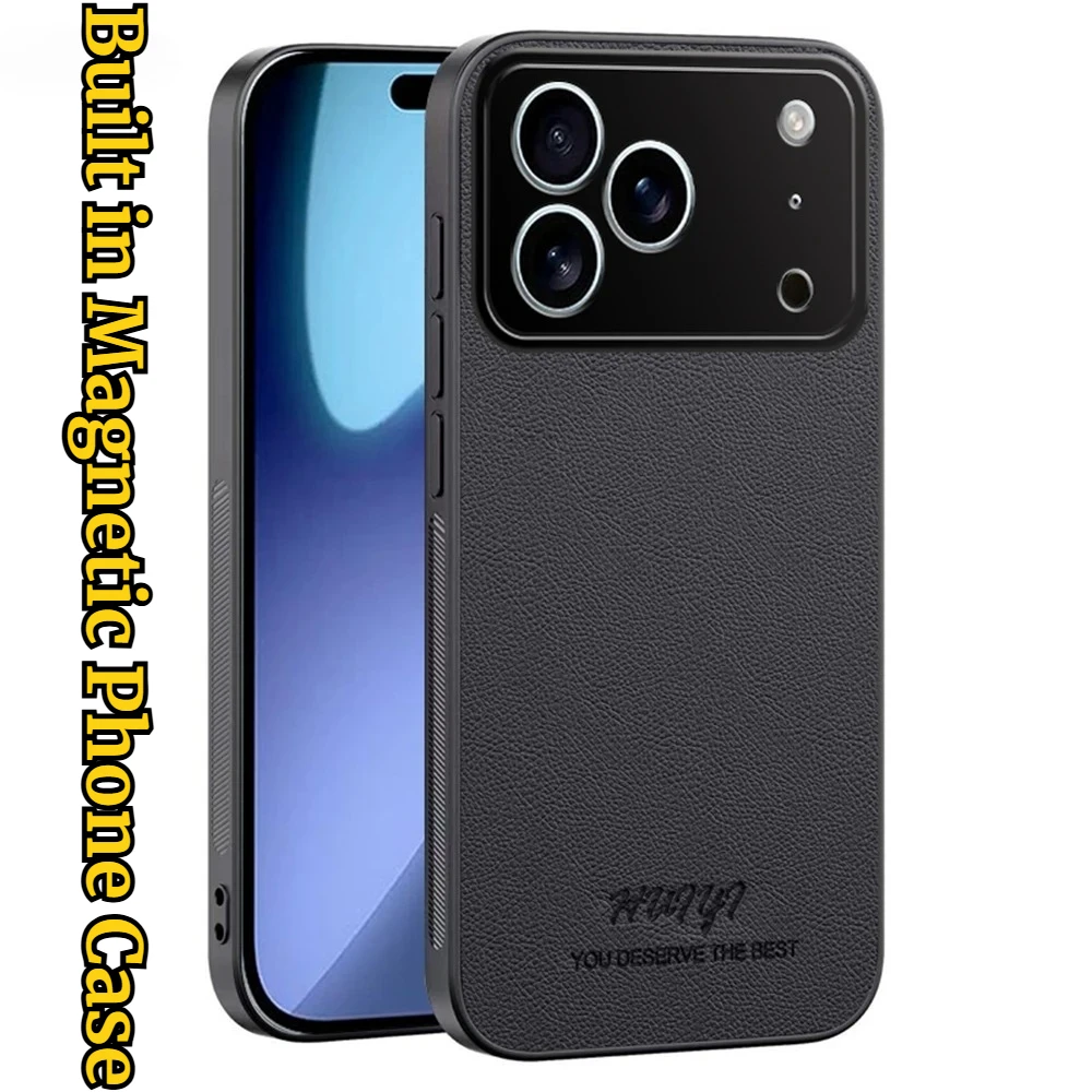 Custodia con texture in morbida pelle premium per IPhone 17 Air 16 15 14 Plus 13 12 11 Pro Max Custodia protettiva magnetica integrata antigoccia