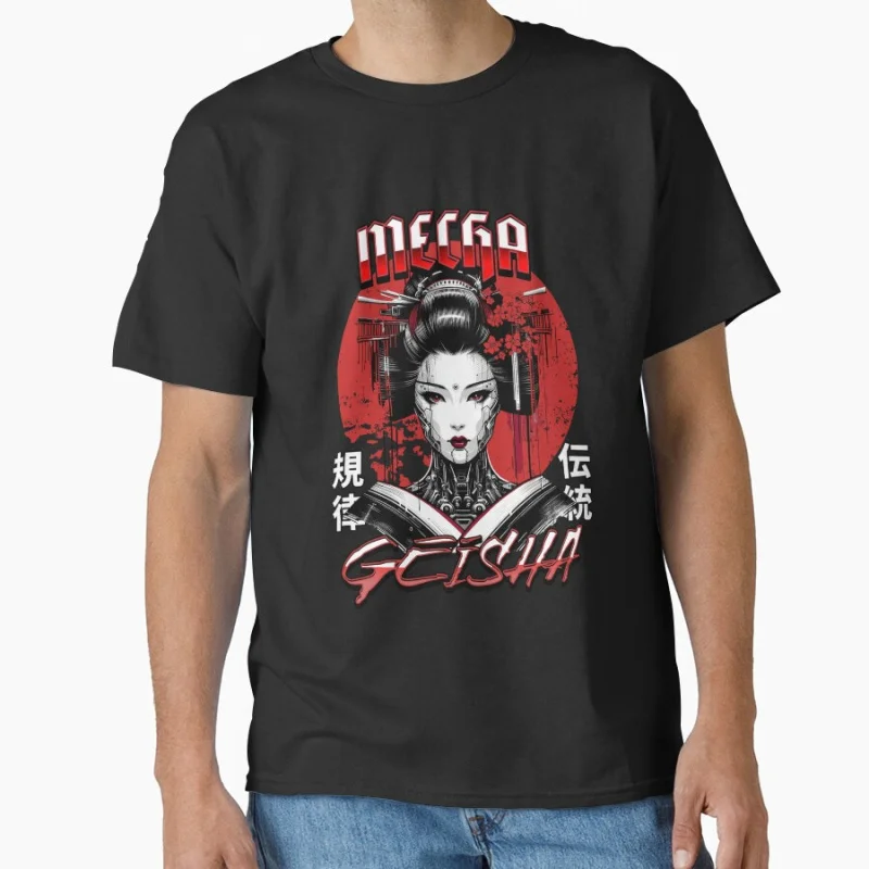 

Japanese mecha geisha science fiction robot japan traditional art Cyborg Geisha Cyberpunk T-shirt Large size Adult Tops S-6xl