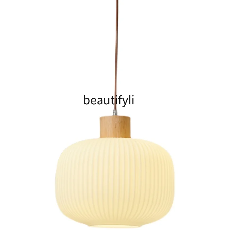 

Japanese-Style Simple Modern Log Style Dining Room Glass round Bar Bedside Background Wall Living Room Single-Head Droplight