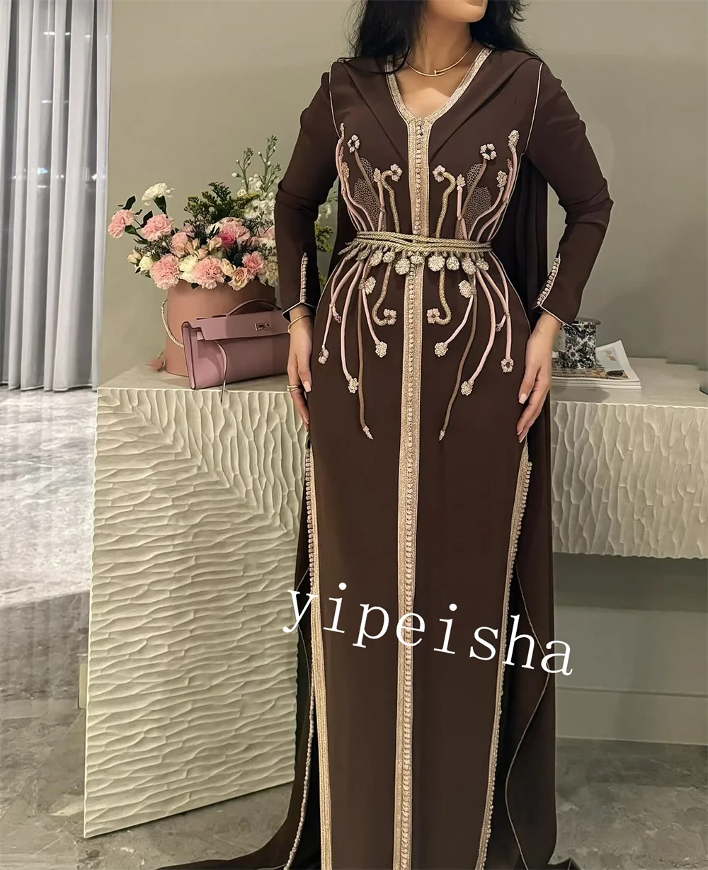 Abito da ballo sera Arabia saudita Jersey Pattern guaina di laurea scollo a v abito da occasione su misura abiti lunghi