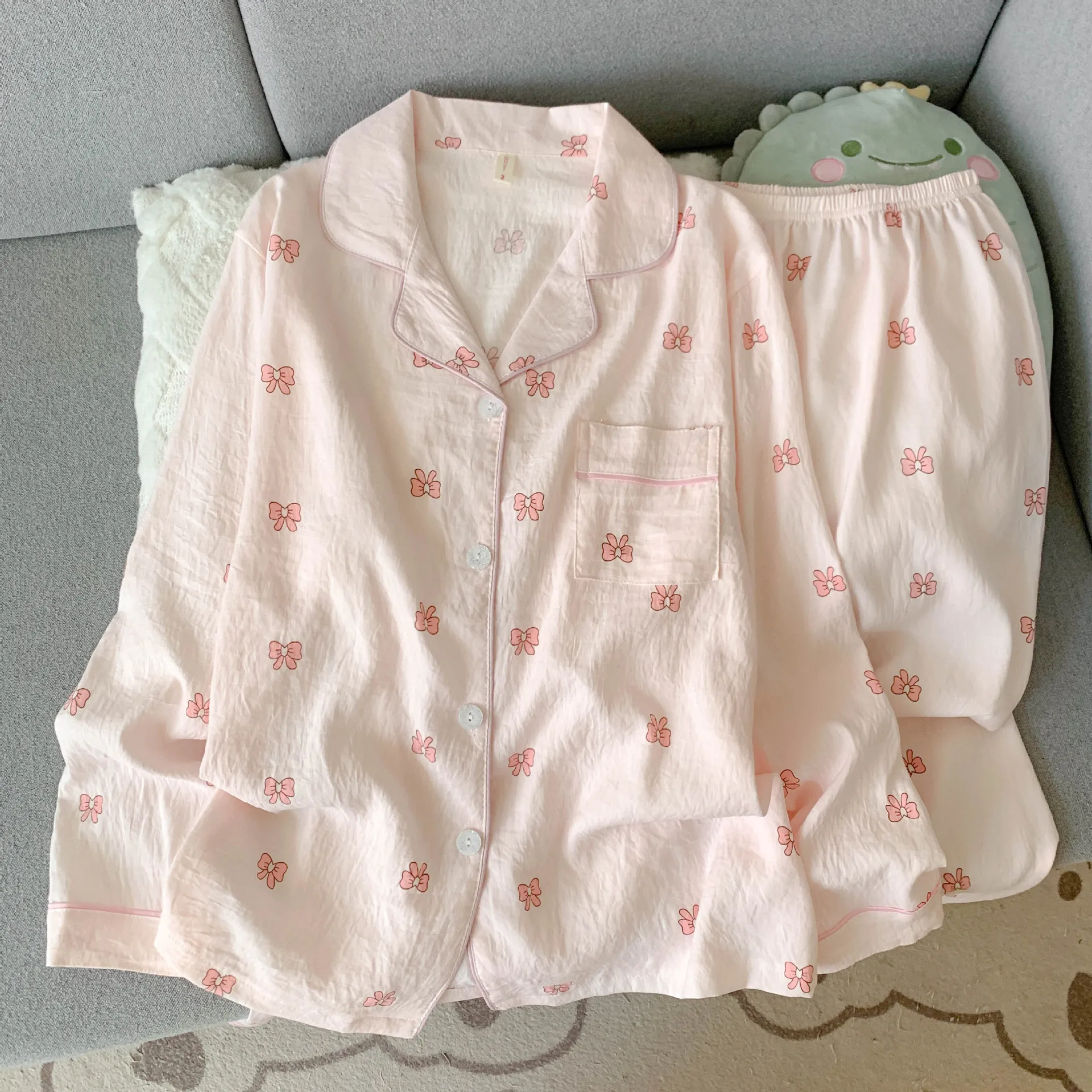 Neu eingetroffen im Frühling/Herbst: Langarm-Pyjama-Set aus Baumwolle mit Wolkenmuster für Damen. Entzückende Nachtwäsche im herzförmigen Stil, Homewear Se – Detail 5
