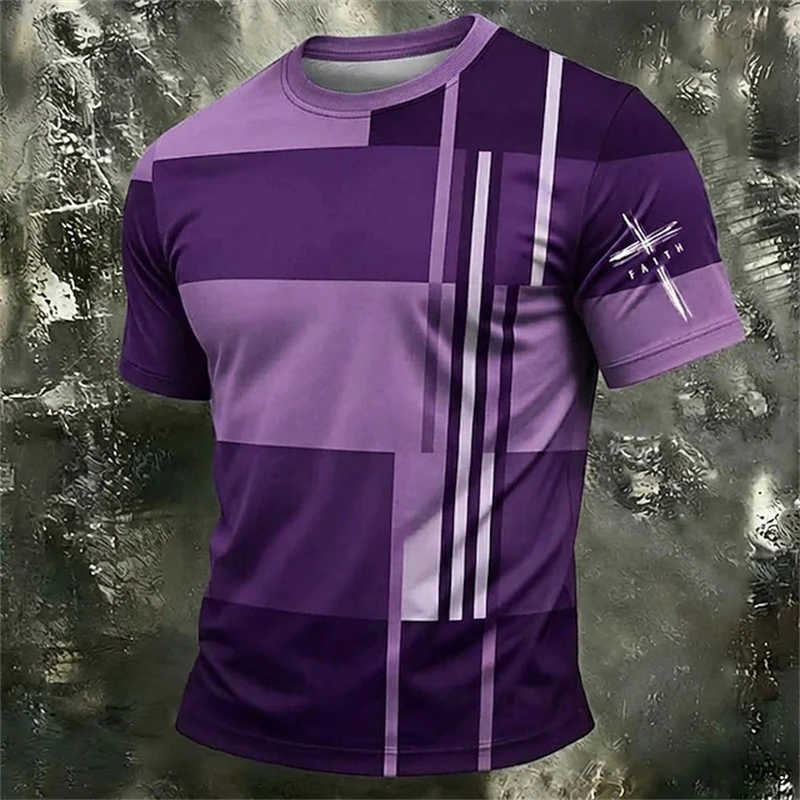 Summer 3D Patchwork Cross-Print T-Shirt Men's Short-Sleeve T-Shirt Fashionable Round-Neck Men's T-Shirt Loose-Fit Men's Clothing