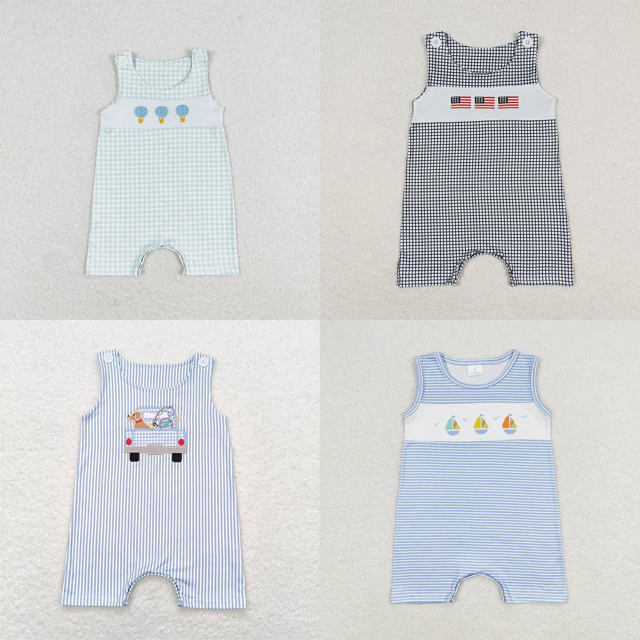 Wholesale Baby Boy Romper Toddler Summer Short Sleeves Balloon Bubble One-piece Newborn Kids Children Buttons Clothing