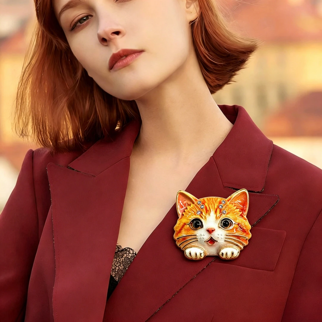 Baroque Luxury Cartoon Cat Animal Design Brooches for Men and Women, Jewelry, Fashion Accessories, Wedding, Holiday, Party Gifts