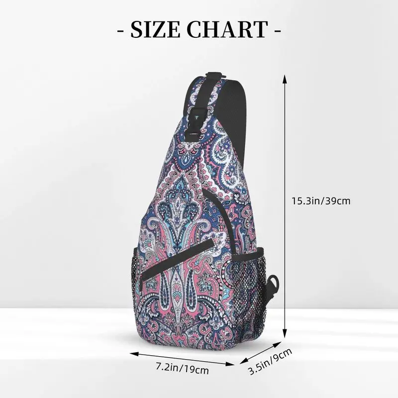 Mochila cruzada con estampado de Cachemira para hombre, bolso de hombro para el pecho, Arte Floral bohemio, mochila de día para ciclismo y acampada, Rosa del desierto y azul