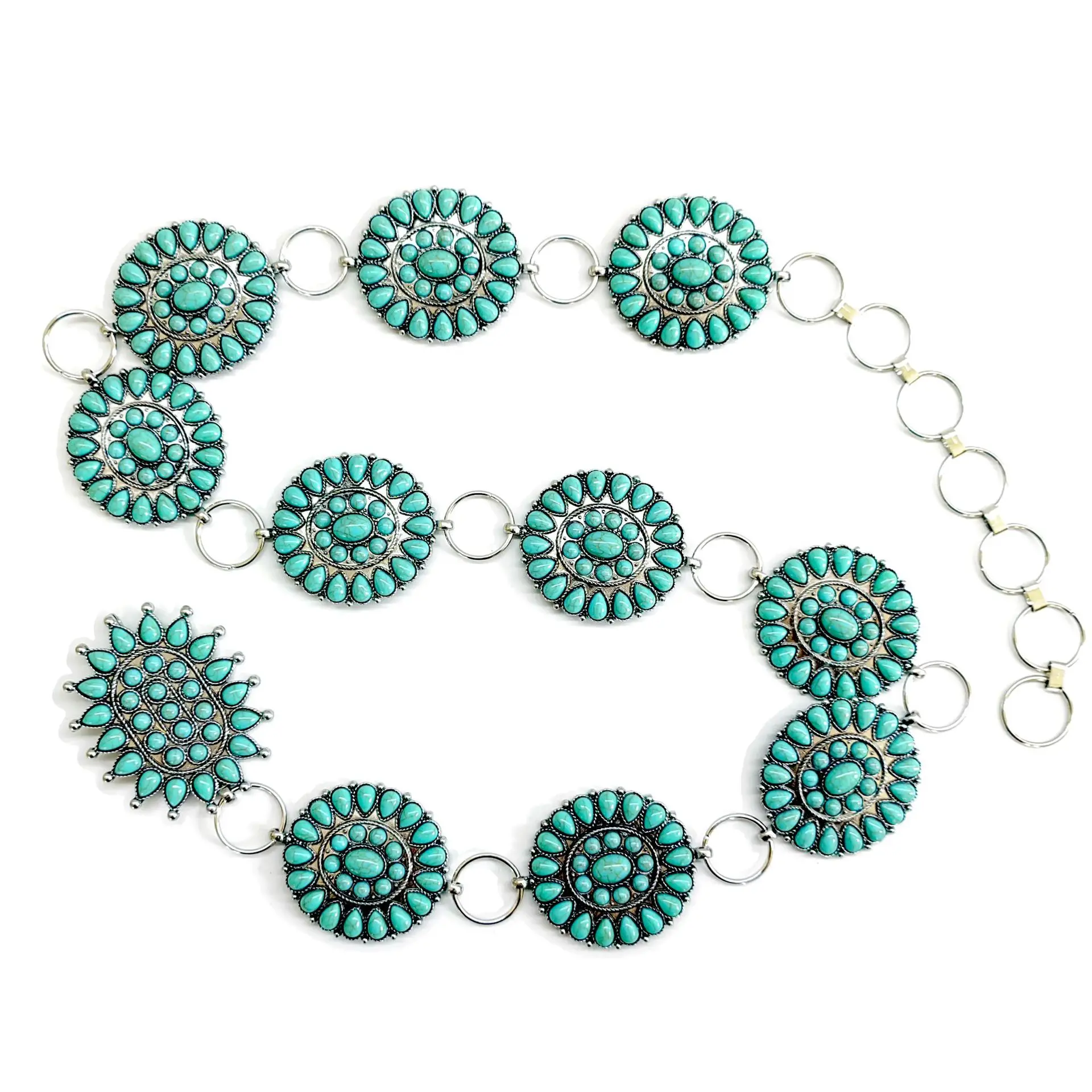 Europese En Amerikaanse Ingang Lux Hot Metal Gesneden Vintage Turquoise Ingelegde Riem Tailleketting