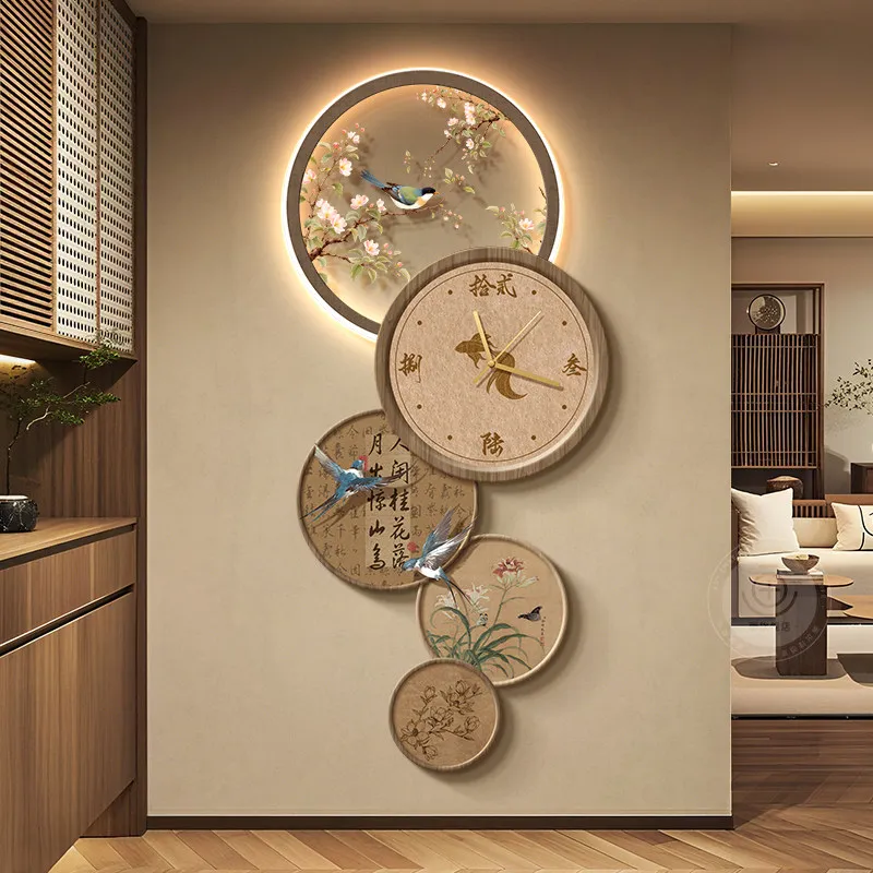 Chinese Style Big Size Clock Wall Vintage Interior Art Mural Fashion Creative Wall Clocks Design Aesthetic Horloge Home Decor
