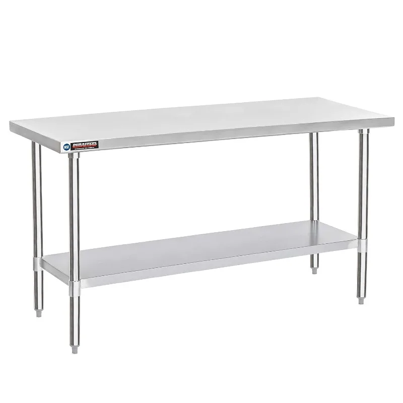 DuraSteel Food Prep Stainless Steel Table - 30 x 72 Inch Commercial Metal Workbench with Adjustable Under Shelf - NSF Certified