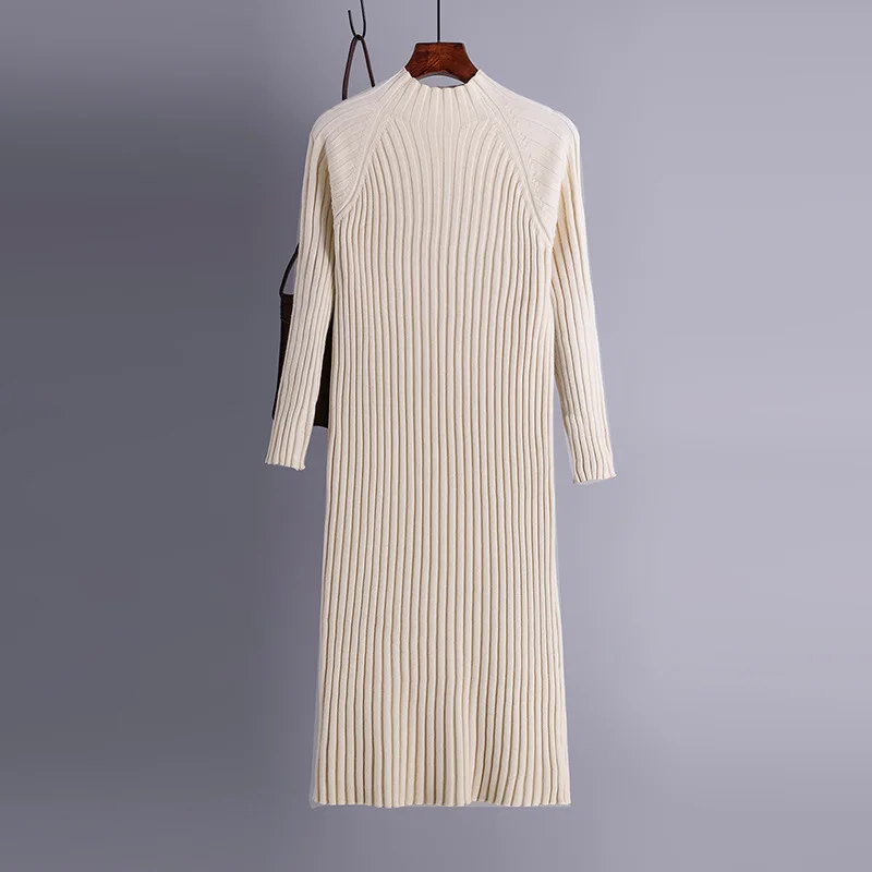 Chic Autumn winter maxi thick Sweater dress Women flare Sleeve casual warm straight long Sweater dress female loose knit dress