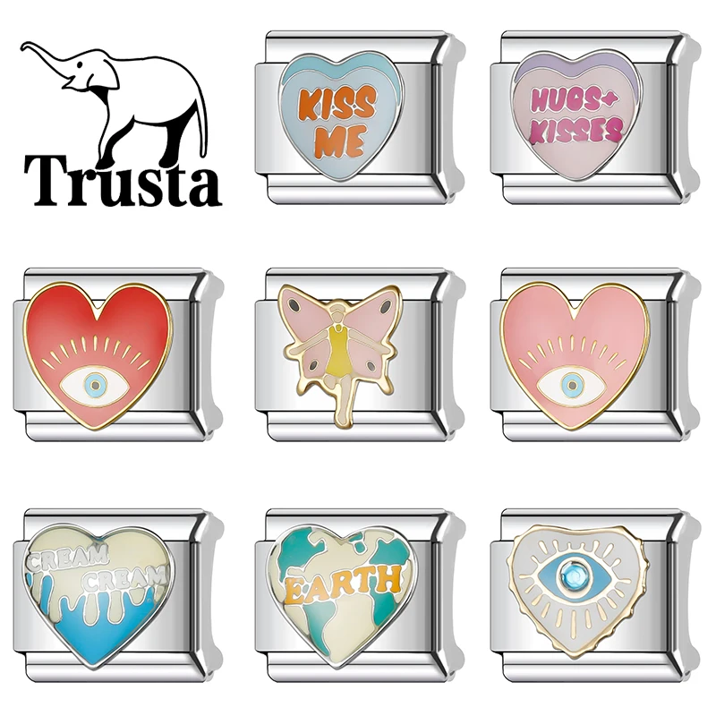 Trusta 2025 Cute Love Eyes Butterfly Fairy Charms Links Beads Fit 9mm Stainless Steel Bracelet DIY Jewelry Wholesale N339