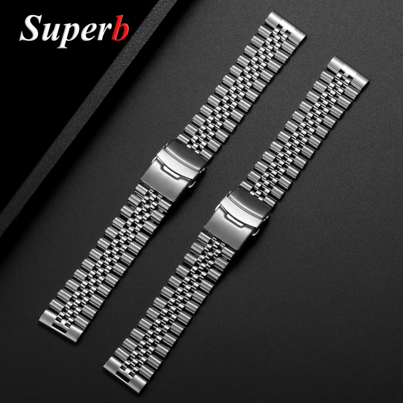 Твердый ремешок для часов из нержавеющей стали для Jubilee SKX007/009, быстросъемный браслет с плоским концом, 18/19/20/21/22/23/24 мм, складная пряжка