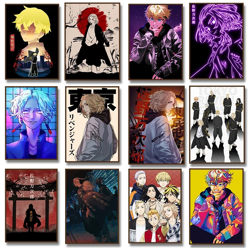 Figura de Anime japonés Tokyo Revengers, póster estético Mikey Hanma Shuji Manga, pintura en lienzo, arte de pared, Mural, decoración de habitación Kawaii
