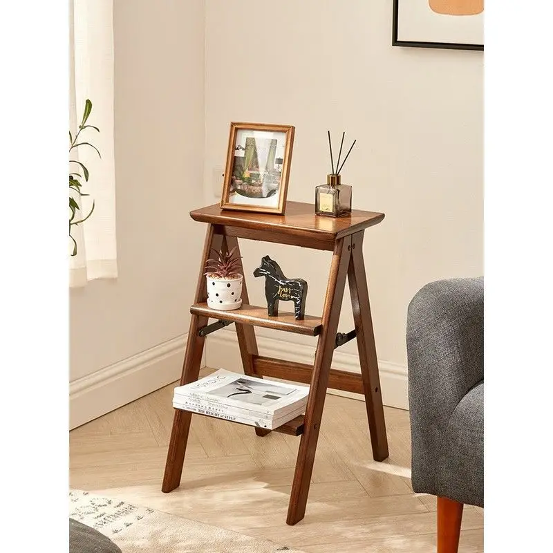 No Need To Install Kitchen Cooking High Stool Ladder Household Folding Chair Solid Wood Ladder Household Living Room Step Stools
