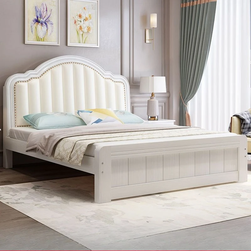 

American solid wood bed, household soft bag double, modern simple master bedroom princess single bed