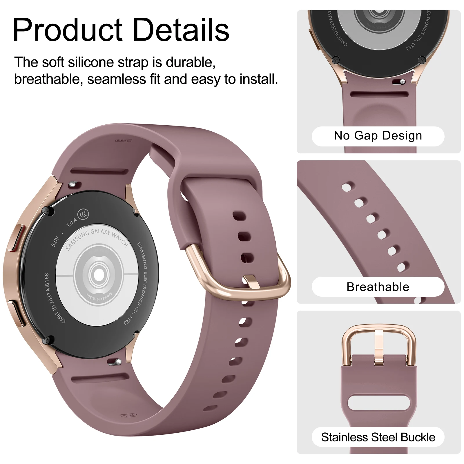 No Gaps Silicone Band For Samsung Galaxy Watch 5 Pro 45mm/Watch 4 Classic 42mm 46mm/Watch 4 5 40mm 44mm Strap Sport Wristband