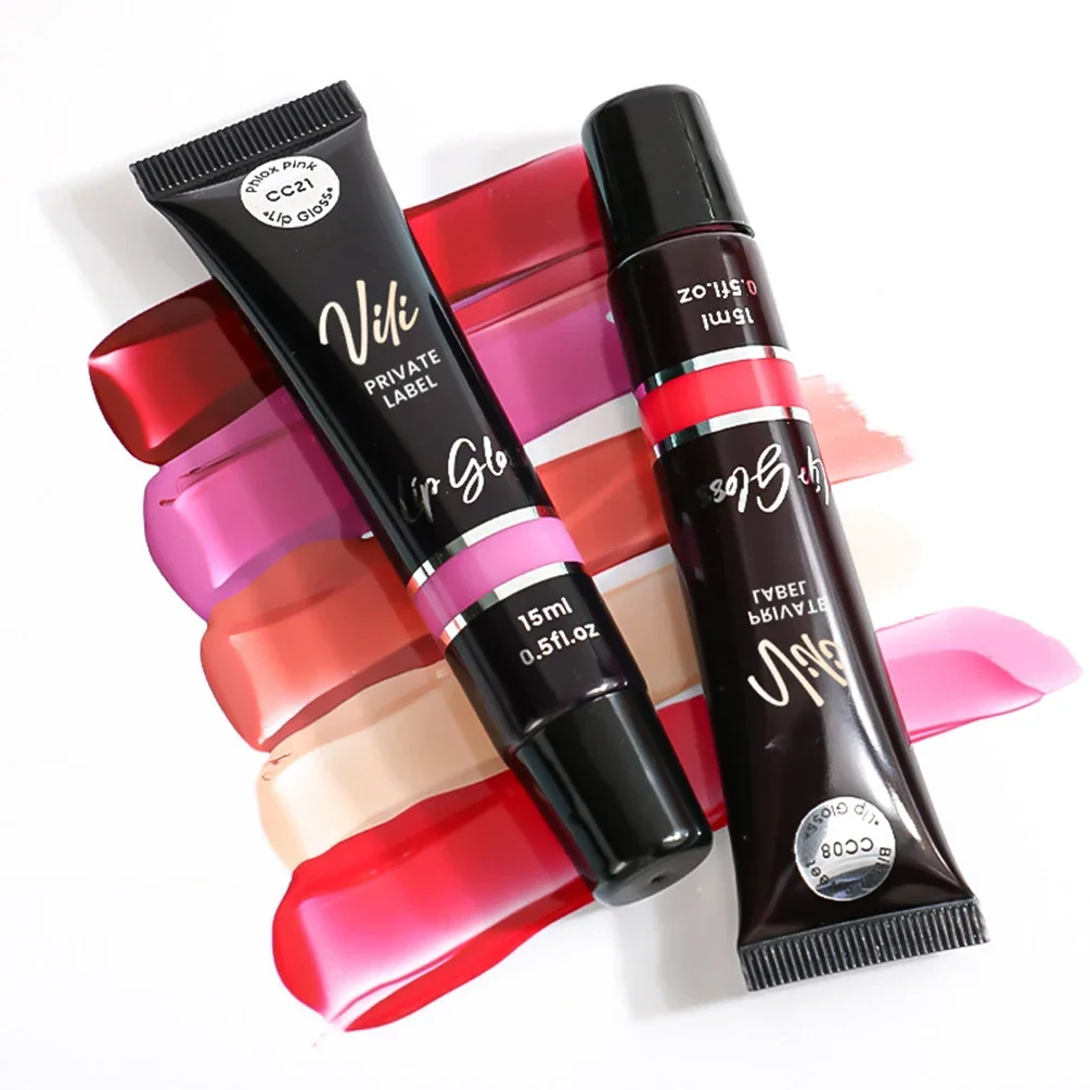 العلامة الخاصة 24 لون ملمع الشفاه شعار مخصص مقاوم للماء طبيعة مرطب الصباغ طويلة الأمد لامعة صيغة ماكياج بالجملة