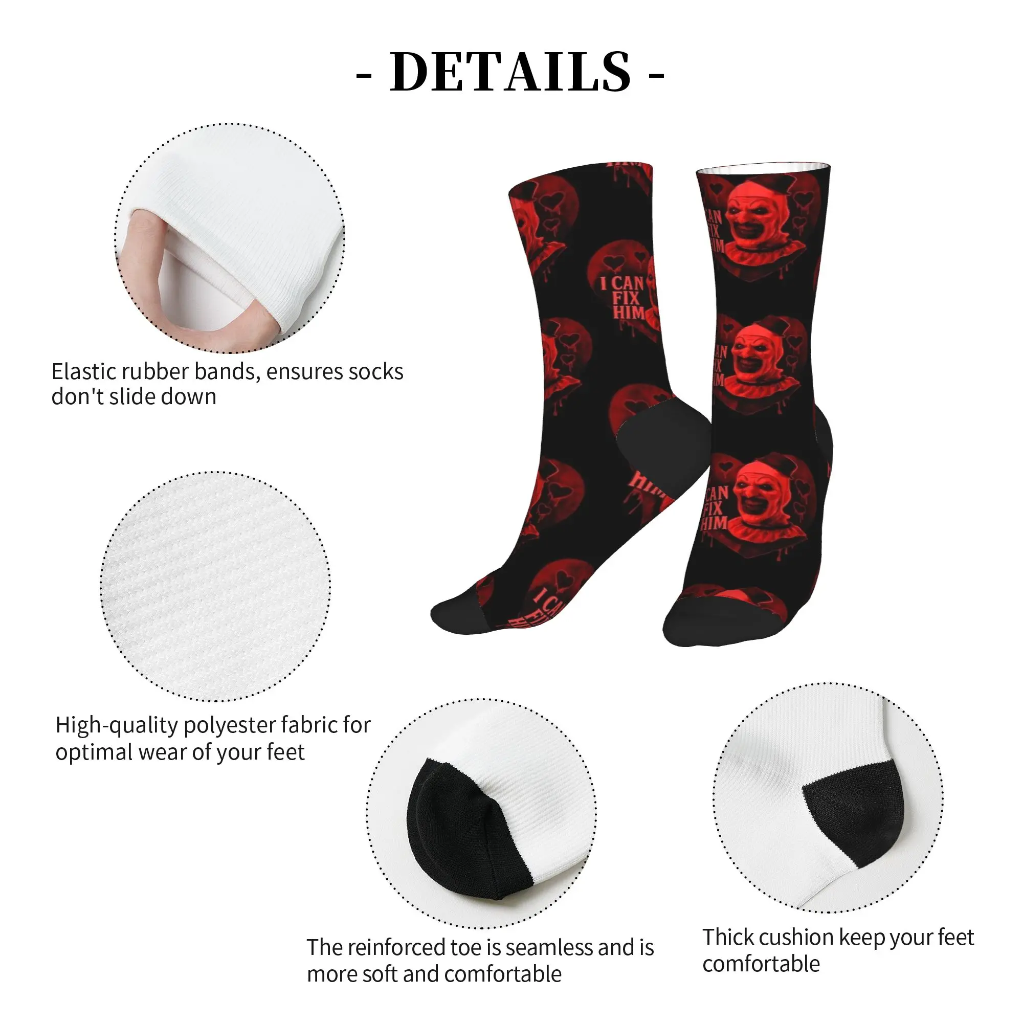 I Can Fix Him Terrifier Red Heart Socks  Korean Stockings Couple Soft Breathable Running Socks Autumn Pattern Non Slip Socks