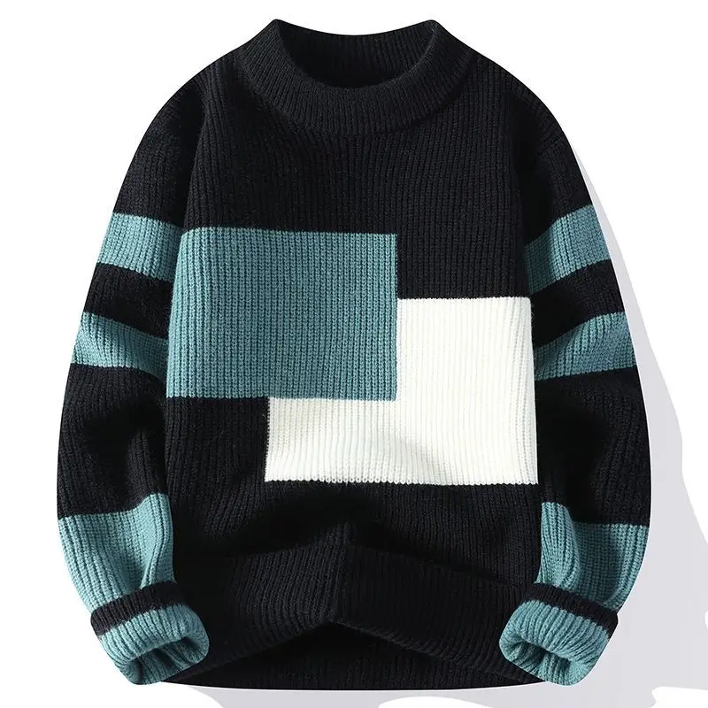 

2025 Autumn Winter New Fashion Men's Color-coded Casual Trendy Long Sleeve O-neck Knitted Pullovers Male Sweaters Clothes Tops