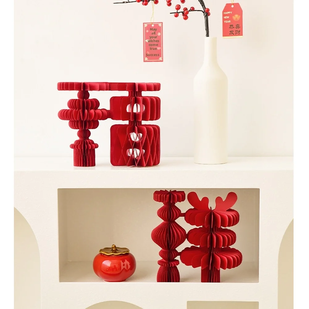 Chinese New Year Paper Decoration with Fu Character for Desktop Festive Ornament Made from Thick Cardstock for Tabletop Display
