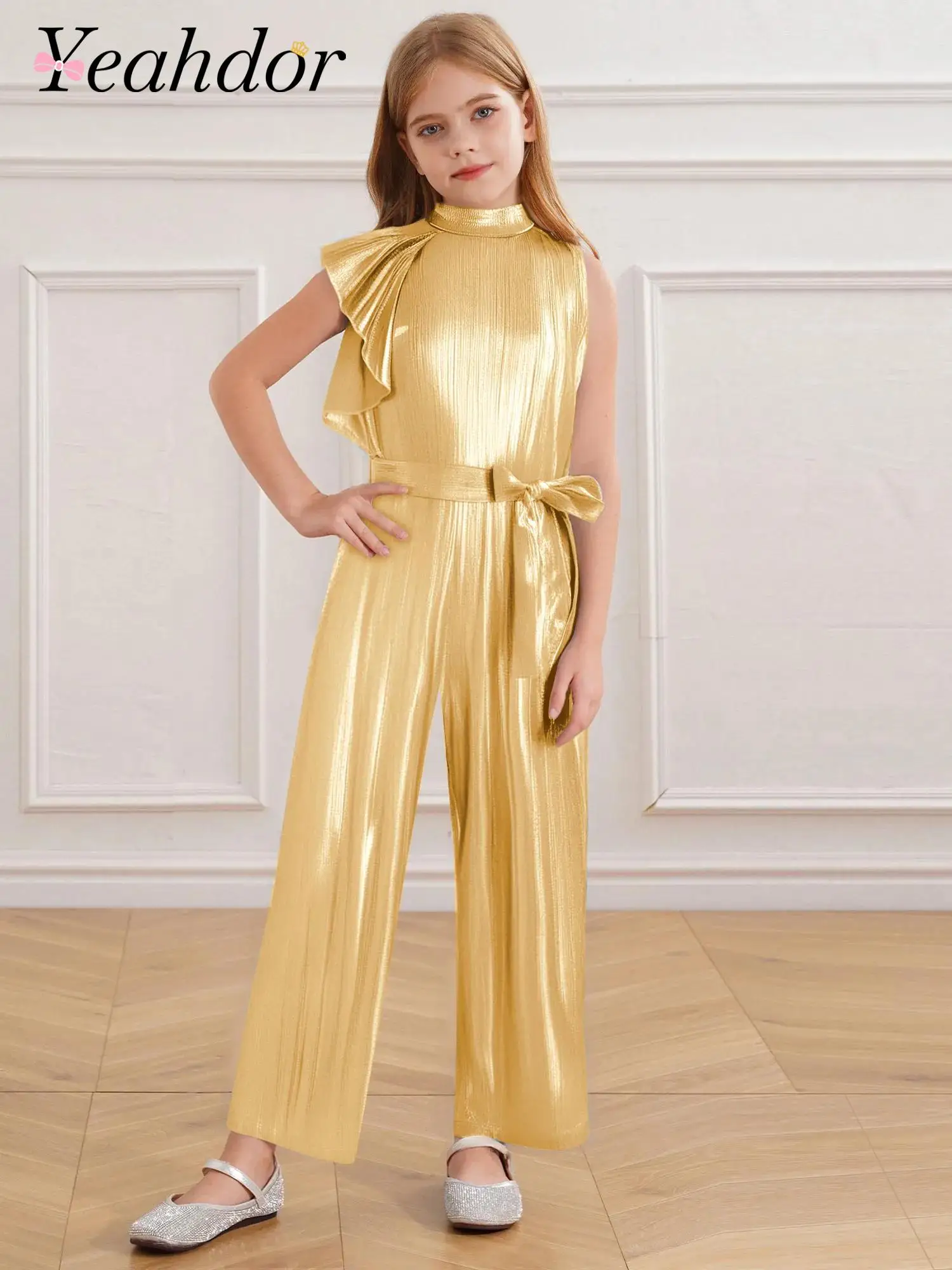 

Children's Jumpsuit Kids Girls Party Romper Disco Outfits Rave Festive Costumes Teens Hip Hop Jazz Dance Metallic Dancewear