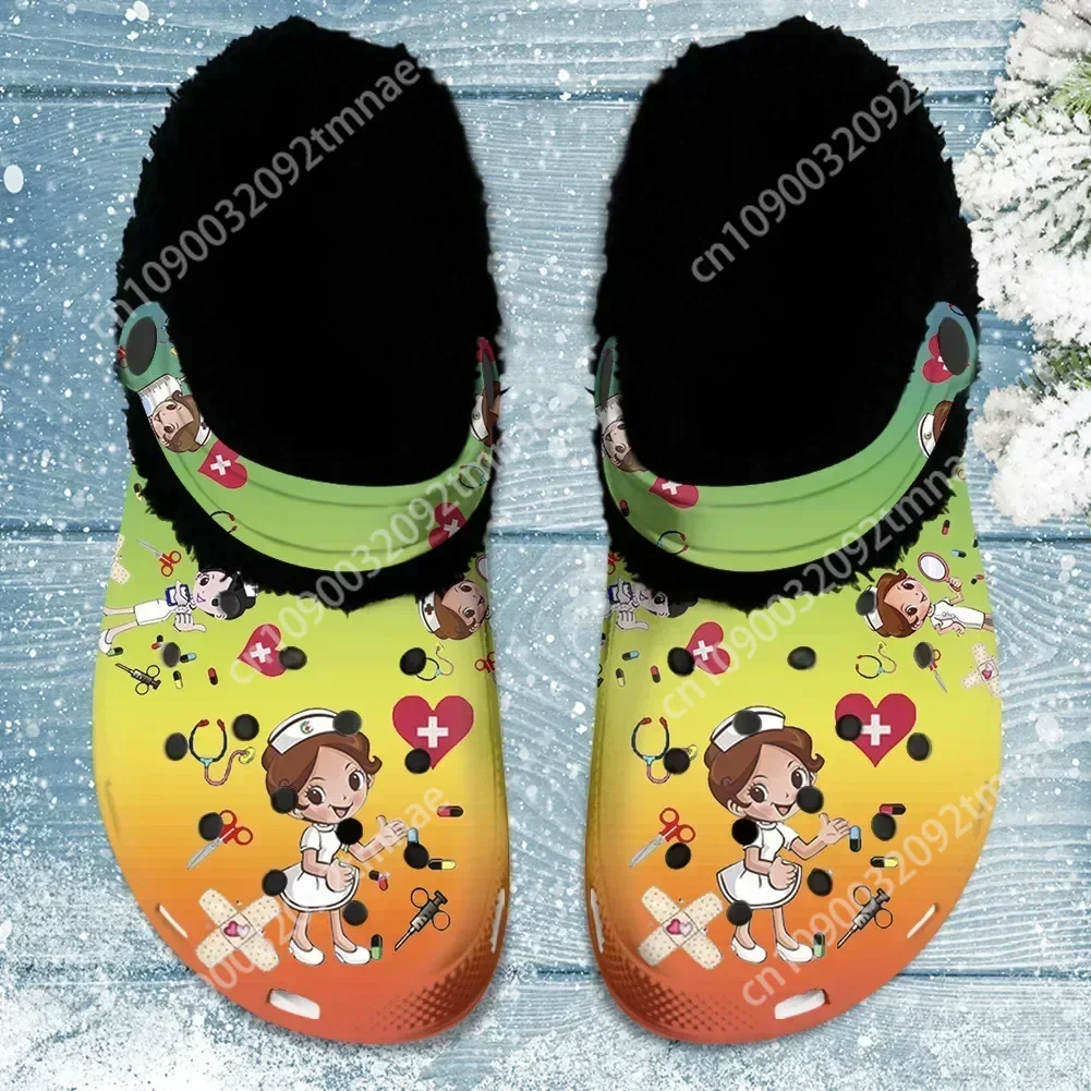 

Nursing Shoes Medical Plush Clogs for Women Men Work Comfortable EVA Shoes Winter Warm Strap Clog Slip on Sandals Custom