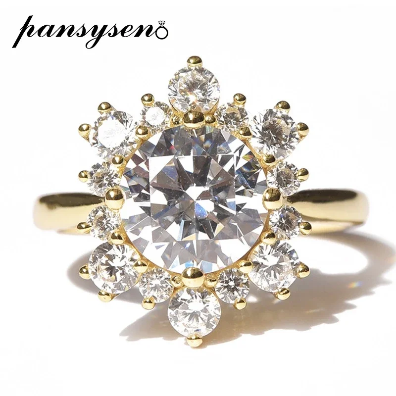 

PANSYSEN Sparkling 925 Sterling Silver 8mm Snowflake Shape high carbon Diamond wedding Engagement Ring for Women Fine Jewelry