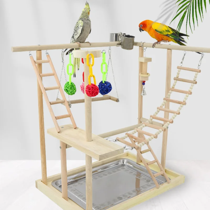 

48*33*53cm Wood Parrot Playground Bird Perch with Ladders Feeder Parrot Bite Toys Bird frame Stand Cage Bird Suspension Bridge