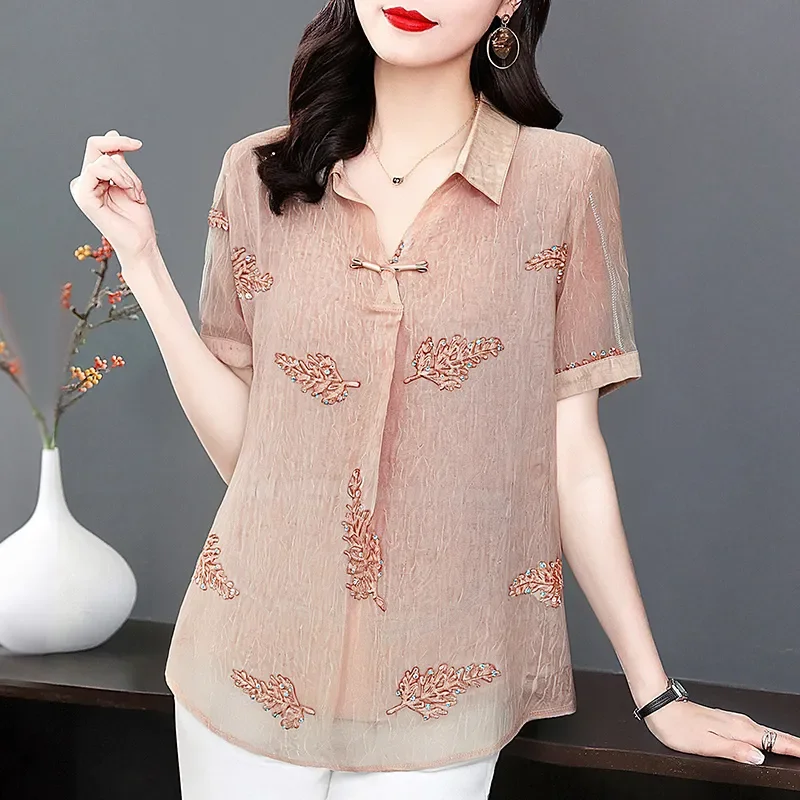 

Универсальная рубашка в западном стиле, новая модная свободная женская блузка с коротким рукавом, летняя женская шифоновая рубашка с V-образным вырезом