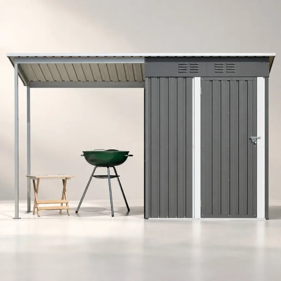 2-in-1 Metal Outdoor Storage Shed and Pergola for Garden Use, Waterproof Galvanized Steel in Gray, Rust-Resistant and Easy Asse