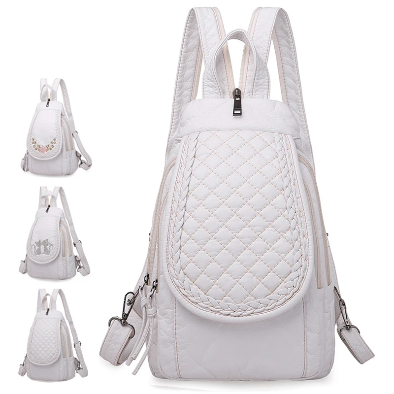 Hot White Women Backpack Female Washed Soft Leather Backpacks Ladies Sac A Dos School Bags for Girls Travel Back Pack Rucksacks