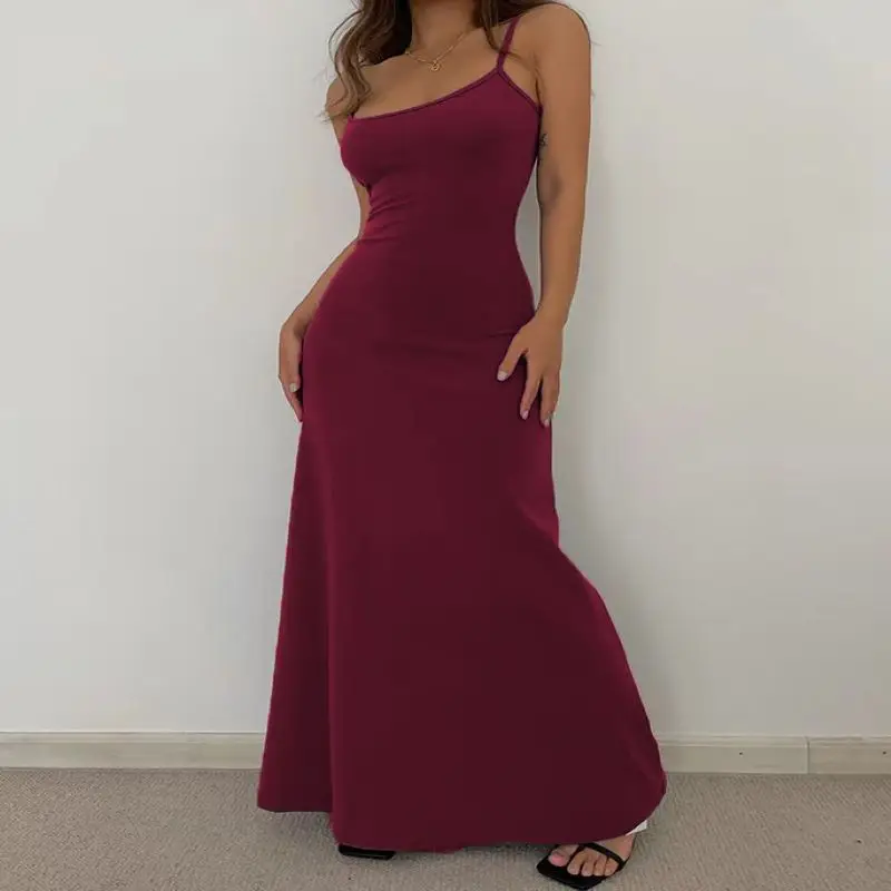 Vestido feminino sem mangas com alça de espaguete, bodycon feminino, longo, fino, estilo sexy, primavera, verão, novo, 2022