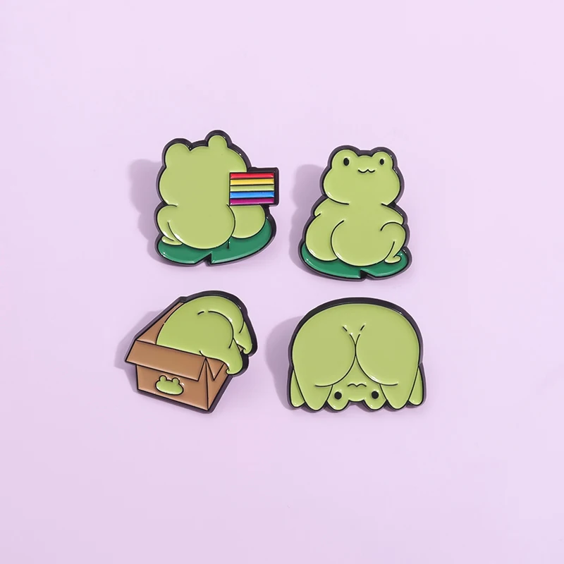 Funny Cartoon Frog Butt Enamel Pins Creative Animal Brooches Clothes Backpack Collar Lapel Badge Accessories Gift for Friends