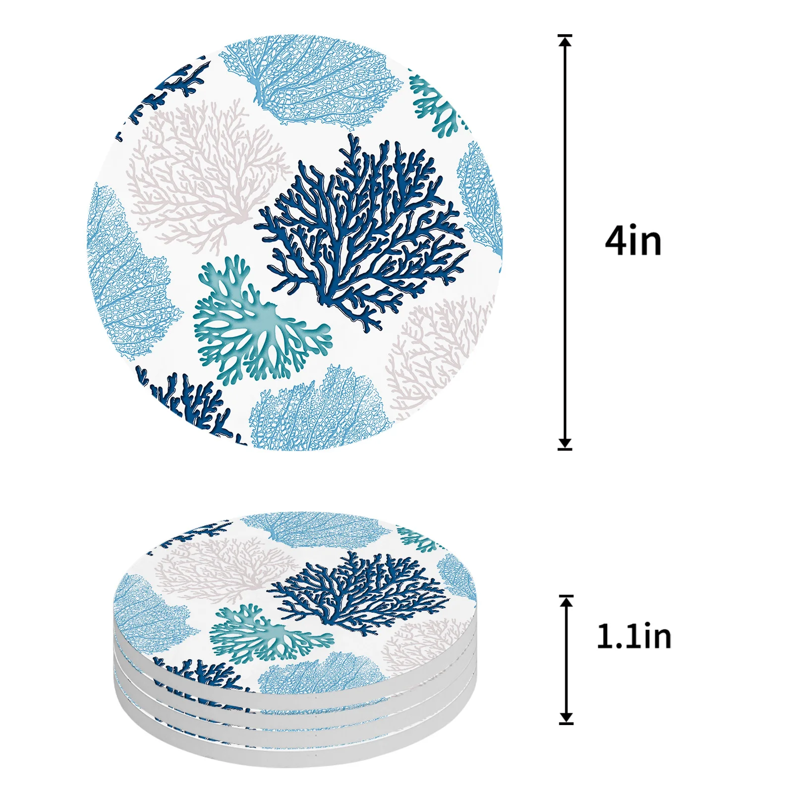 Blue Marine Coral Round Coaster Coffee Table Mats Kitchen Accessories Absorbent Ceramic Coasters