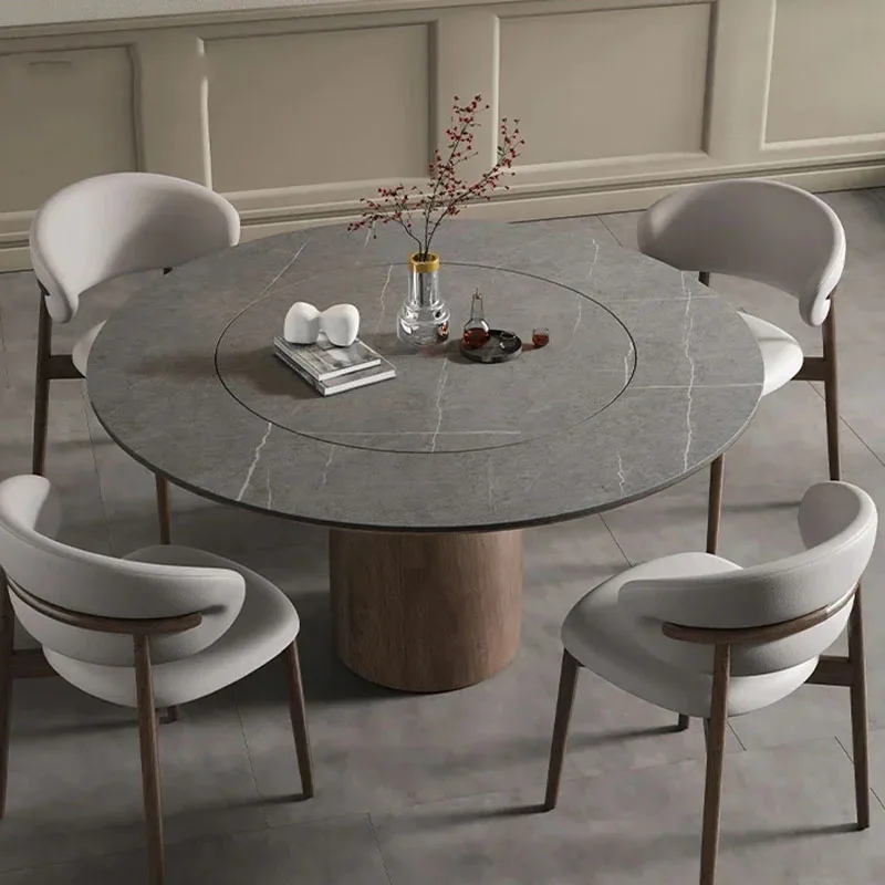 

Modern Simple Dining Table Solid Wood Round Rock Plate Round With Turntable Retro Household Italian Mesa Comedor New Style