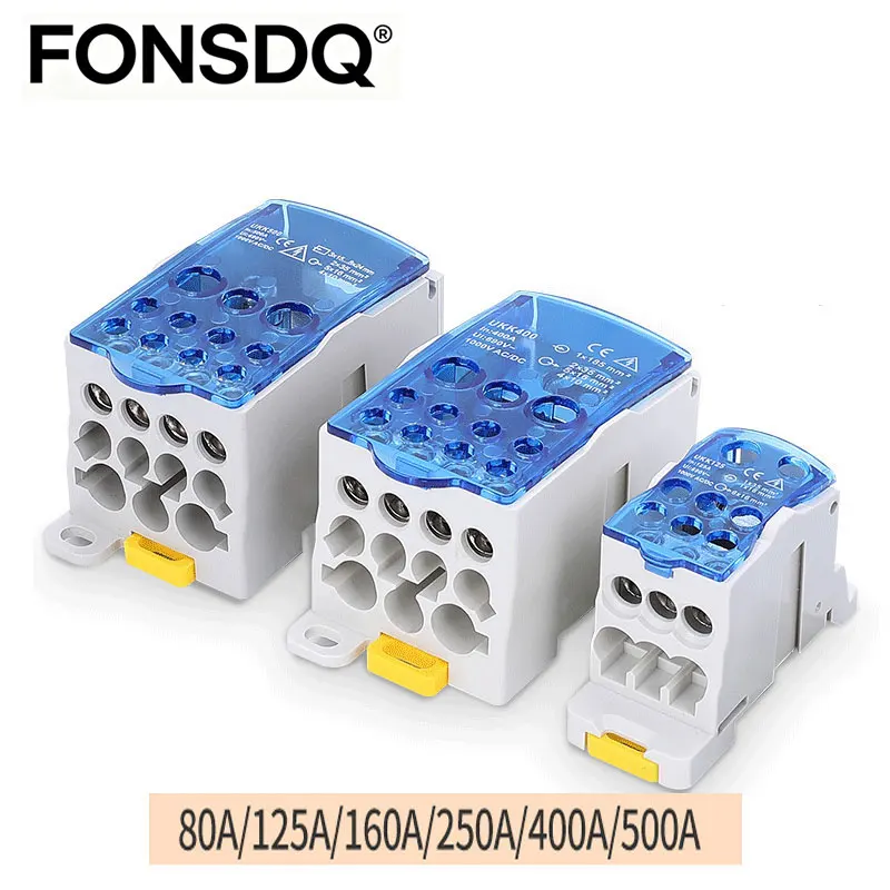 UKK High-Current Single-Stage Splitter Box Wire Connector Multi-Outlet Terminal Block Rail for Household